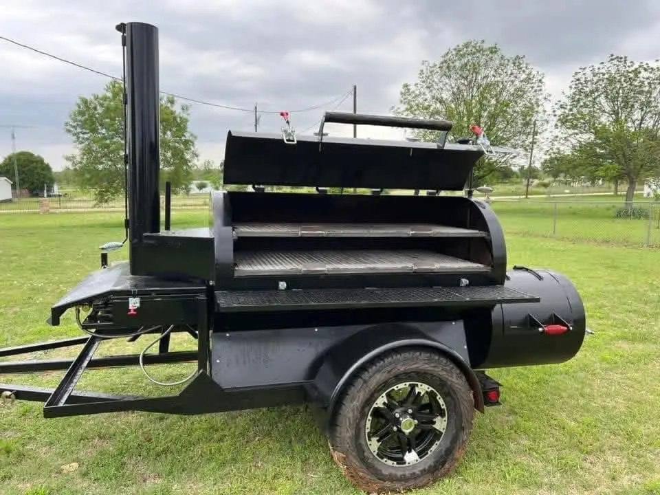 150 Gallon Offset Smoker on Trailer with Wood Storage