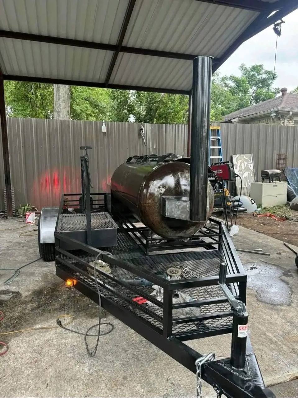 250-Gallon Offset Smoker With Integrated Santa Maria Grill
