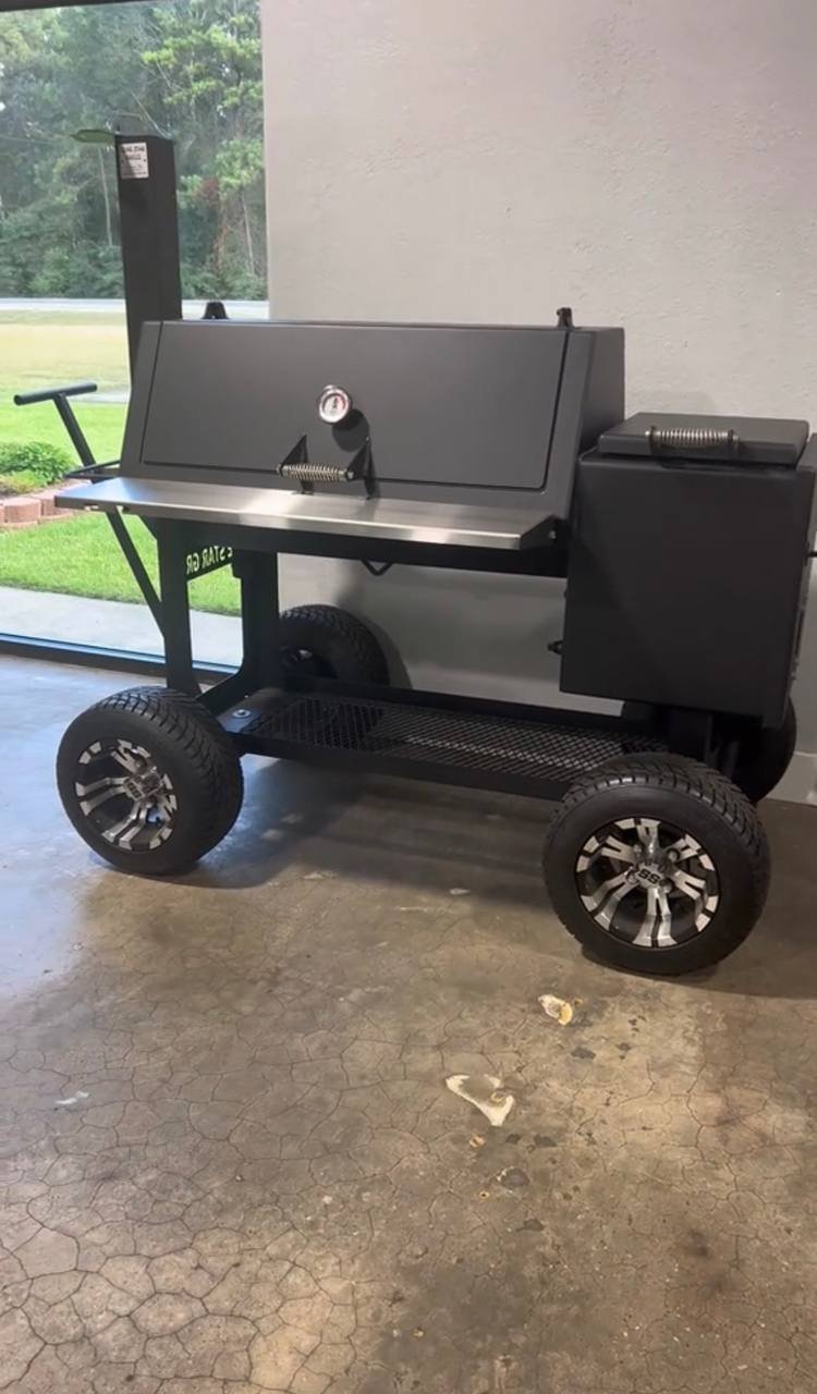 Angled Lid Offset Smoker on Heavy Duty Off-Road Tires