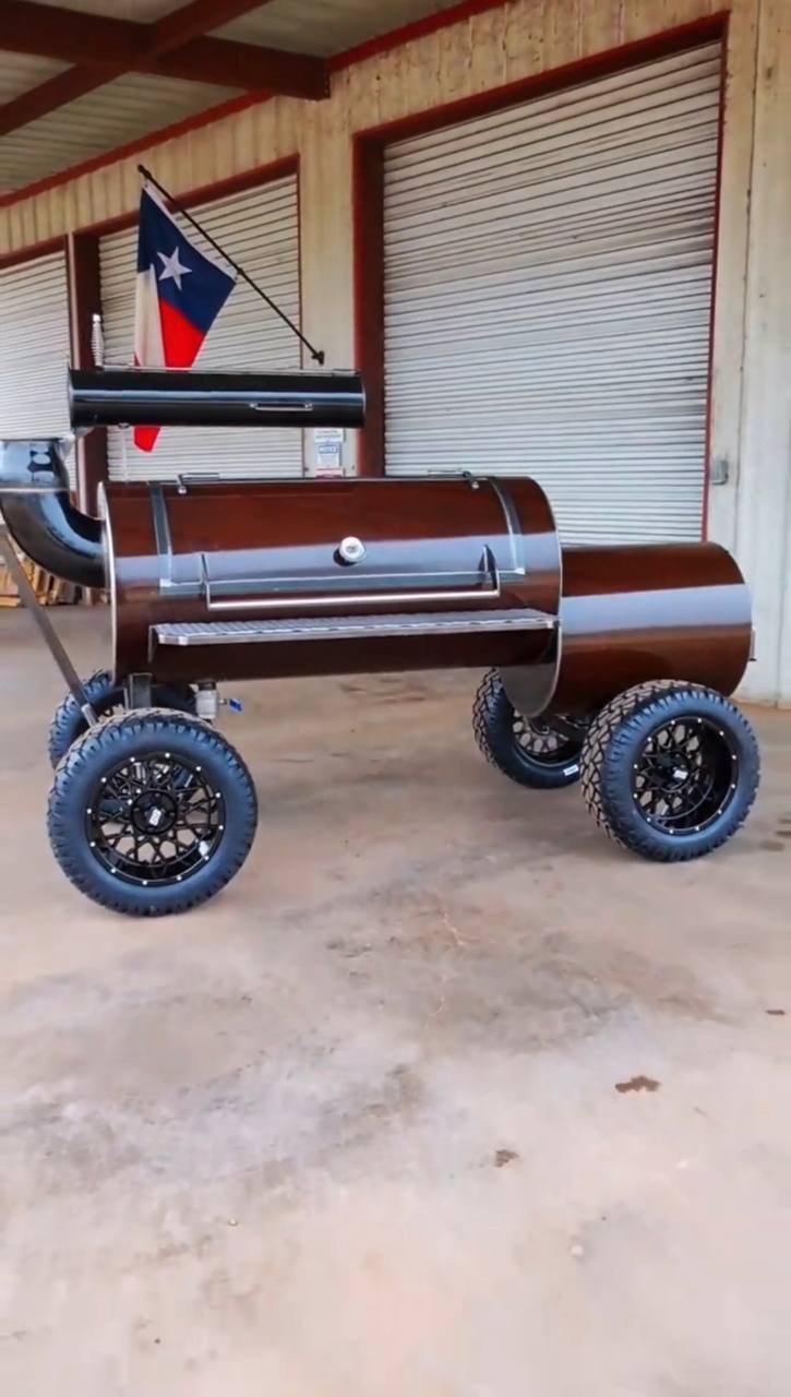 Brown Offset Smoker With Off-Road Tires