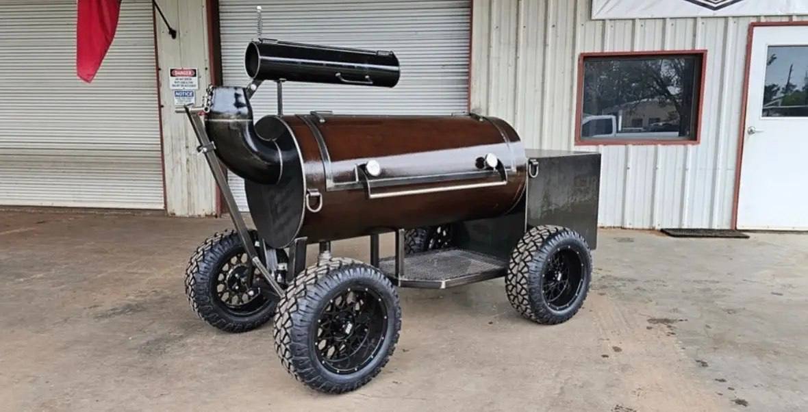 Custom 26 x 60 Inch Offset Smoker on Wagon Cart - Image 3