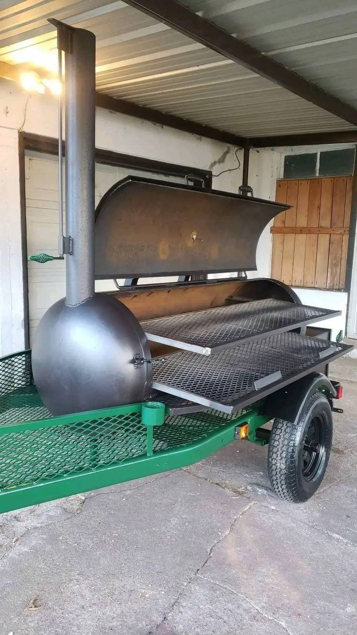 Green Offset Smoker Trailer