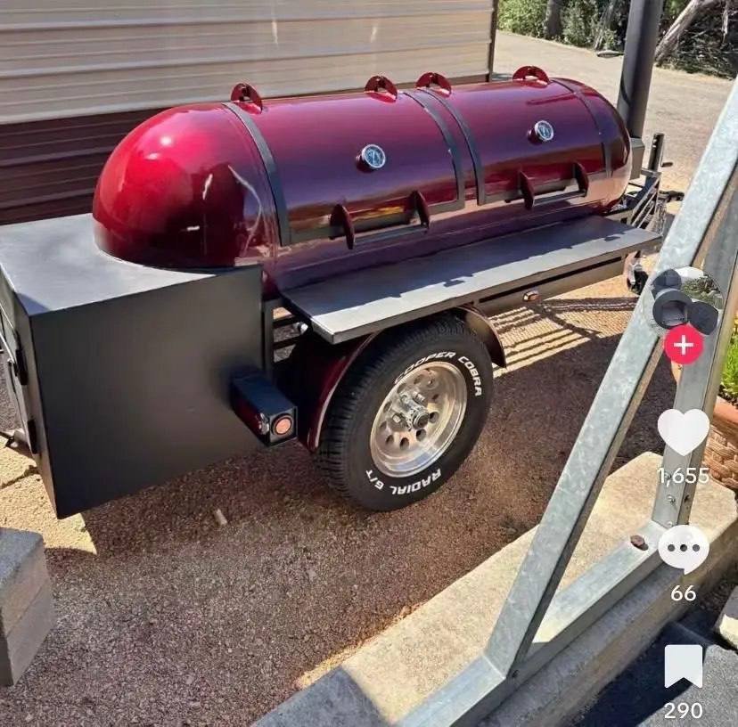 Maroon Offset Smoker Trailer For Professional Outdoor Cooking