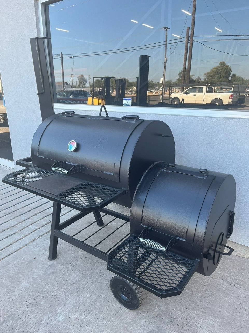 Offset Smoker on Cart with Utility Shelf